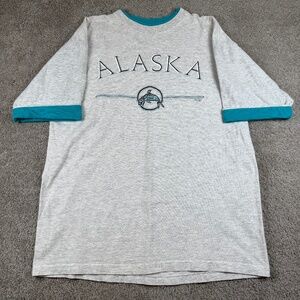 Vintage Alaska Made in USA T-Shirt Double Side Roll Up Sleeve Heather Grey XL